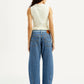 Women's Light Blue Baggy Dad Barrel Fit Mid Rise Jeans - Back View