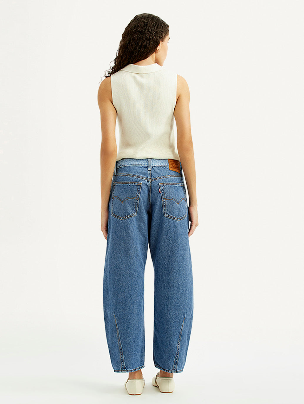Women's Light Blue Baggy Dad Barrel Fit Mid Rise Jeans - Back View