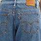 Women's Light Blue Baggy Dad Barrel Fit Mid Rise Jeans - Detail View