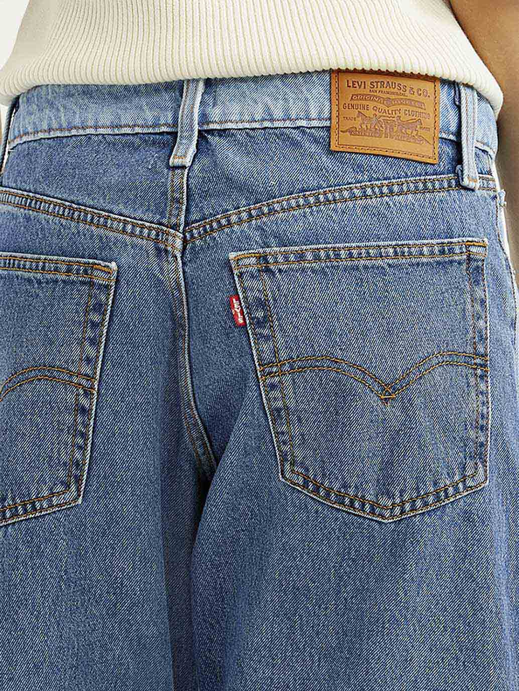 Women's Light Blue Baggy Dad Barrel Fit Mid Rise Jeans - Detail View