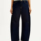 Women's Dark Blue Barrel Loose Fit Mid Rise Jeans - Front View