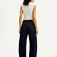 Women's Dark Blue Barrel Loose Fit Mid Rise Jeans - Back View