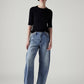 Women's Med Indigo Baggy Dad Barrel Loose Fit Mid Rise Jeans - Styleshot View