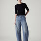 Women's Med Indigo Baggy Dad Barrel Loose Fit Mid Rise Jeans - Front View
