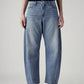 Women's Med Indigo Baggy Dad Barrel Loose Fit Mid Rise Jeans - Front View