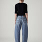 Women's Med Indigo Baggy Dad Barrel Loose Fit Mid Rise Jeans - Back View