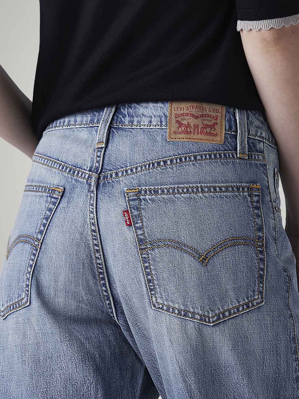 Women's Med Indigo Baggy Dad Barrel Loose Fit Mid Rise Jeans - 20 View