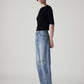 Women's Med Indigo Baggy Dad Barrel Loose Fit Mid Rise Jeans - Side View