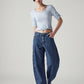 Women's Med Indigo Baggy Dad Barrel Loose Fit Mid Rise Jeans - Styleshot View
