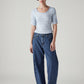 Women's Med Indigo Baggy Dad Barrel Loose Fit Mid Rise Jeans - Front View