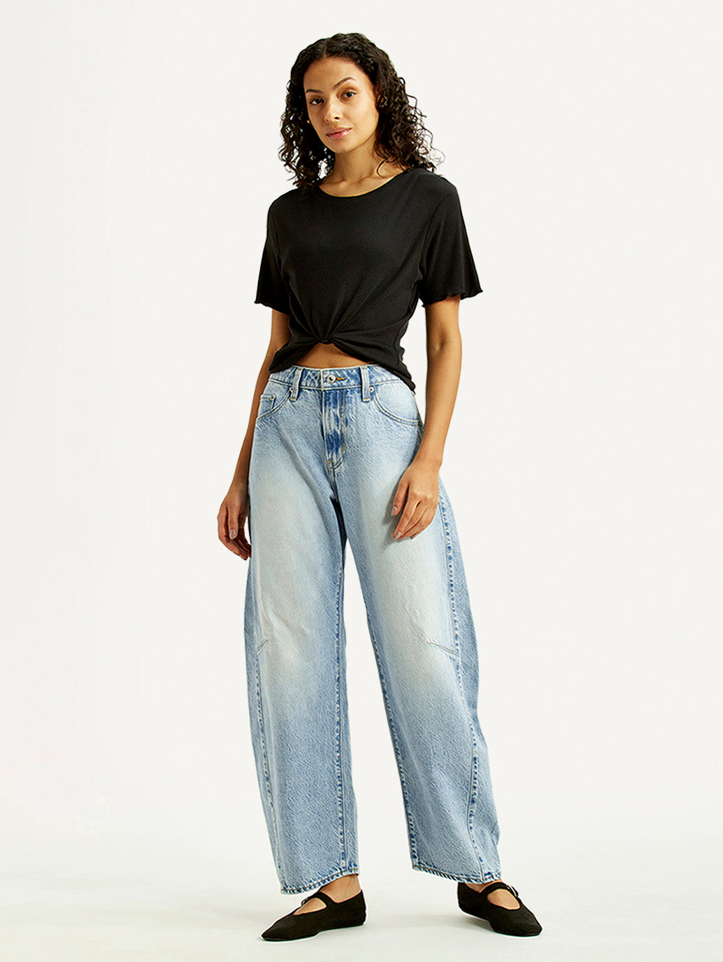 Women's Light Indigo Baggy Dad Barrel Fit High Rise Jeans