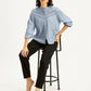 Women's Self Design Blue Mandarin Collar Top - Styleshot View