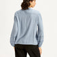 Women's Self Design Blue Mandarin Collar Top - Back View