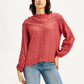 Women's Self Design Red Mandarin Collar Top - Front View