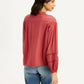 Women's Self Design Red Mandarin Collar Top - back View