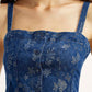 Women's Floral Indigo Square Neck Top - Detail View