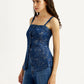 Women's Floral Indigo Square Neck Top - Side View