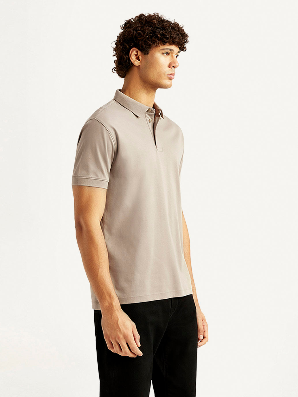 Men's Solid Beige Slim Fit Polo T-shirt - Side View
