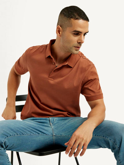 Men's Solid Rust Slim Fit Polo T-shirt