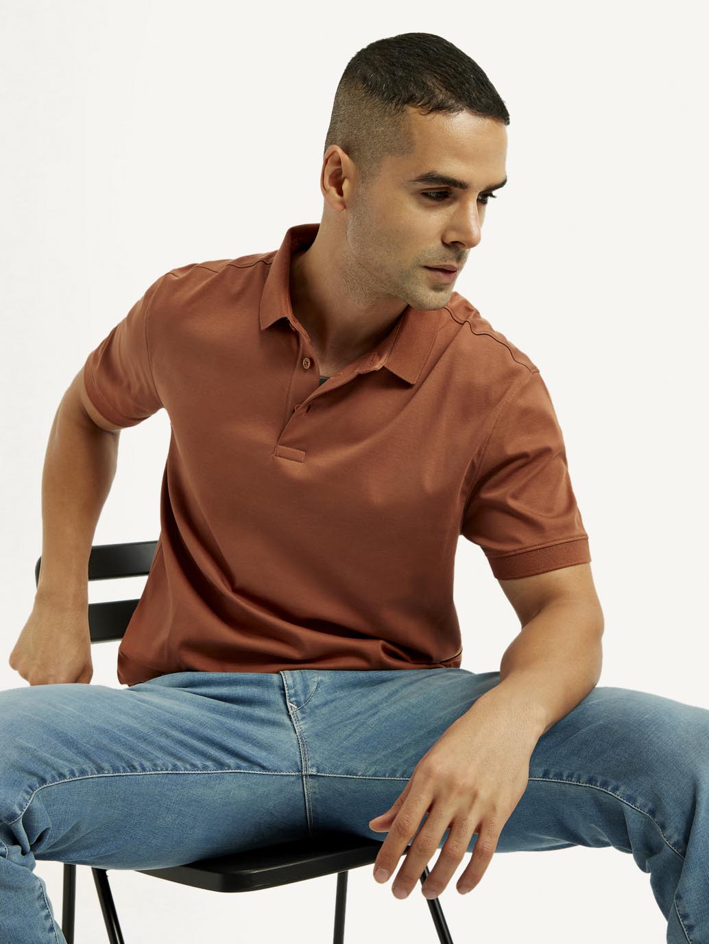 Men's Solid Rust Slim Fit Polo T-shirt
