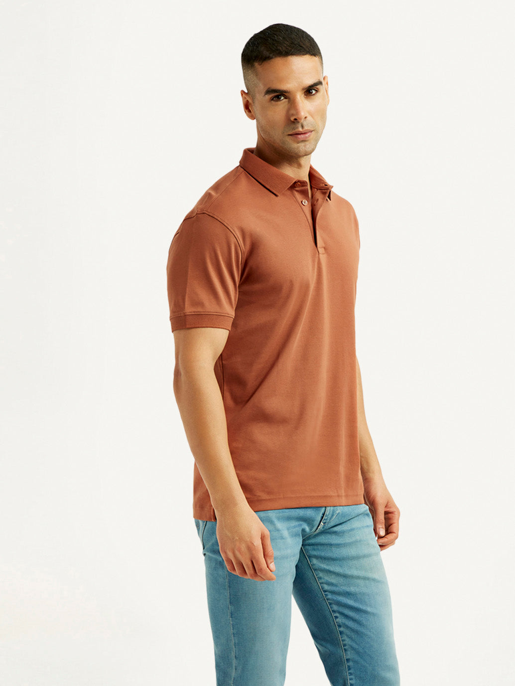 Men's Solid Rust Slim Fit Polo T-shirt - Side View