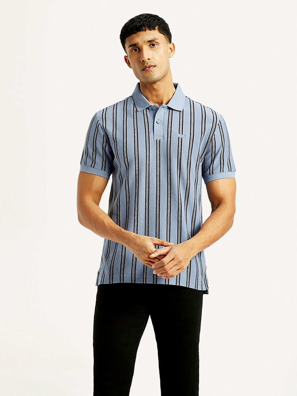 Men's Striped Slim Fit Polo T-shirt - Front View