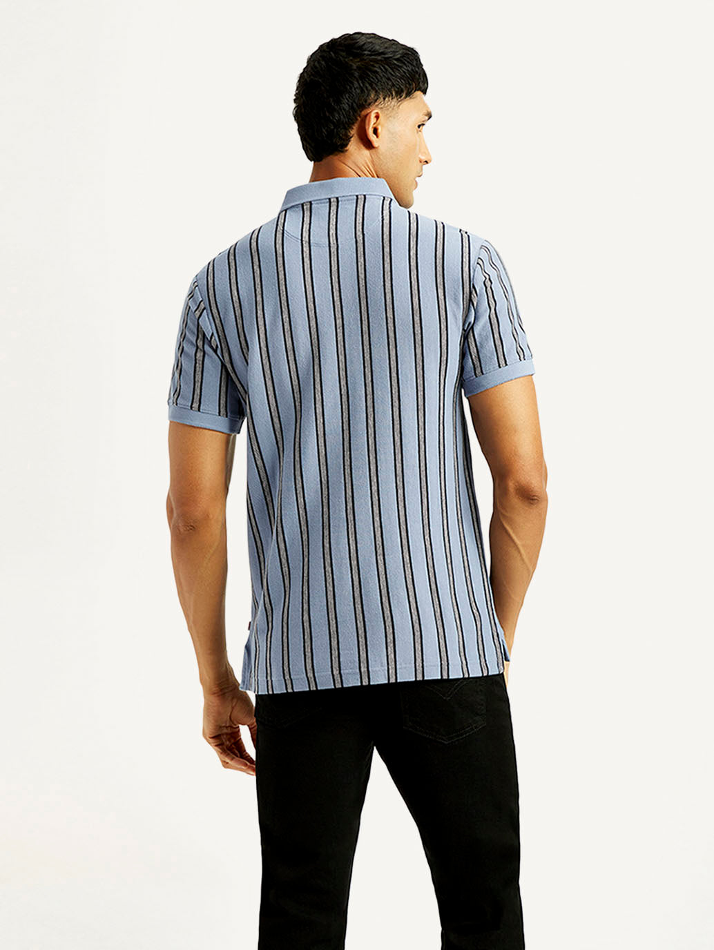 Men's Striped Slim Fit Polo T-shirt - Back View