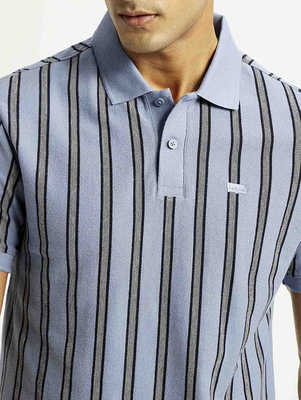 Men's Striped Slim Fit Polo T-shirt - Detail View