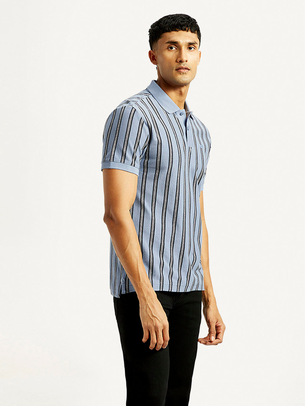 Men's Striped Slim Fit Polo T-shirt - Side View