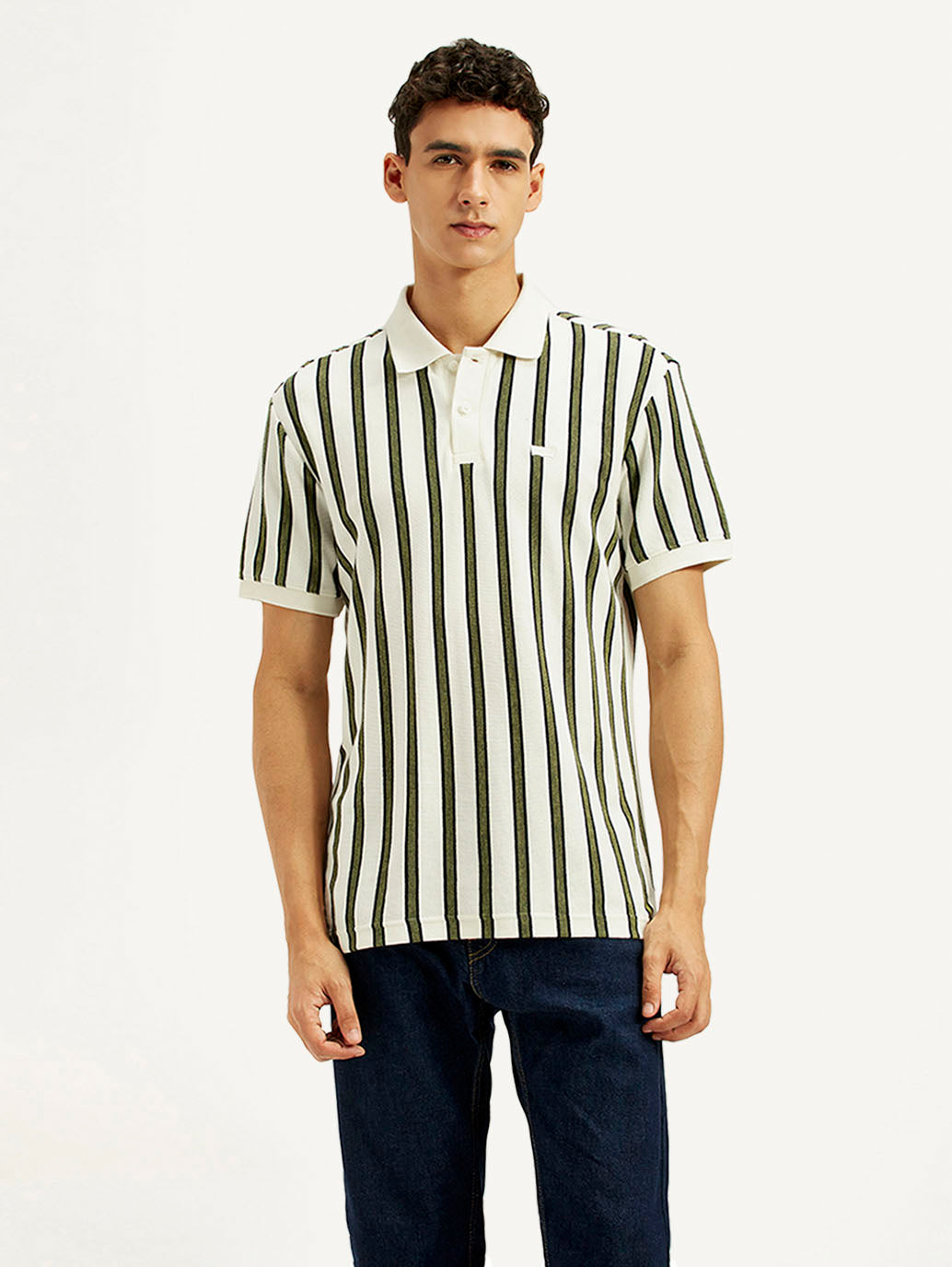 Men's Striped Slim Fit Polo T-Shirt - Front View