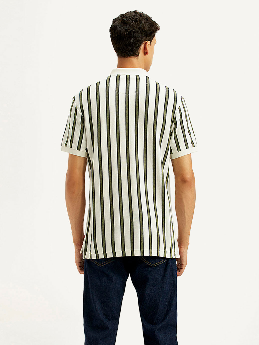 Men's Striped Slim Fit Polo T-Shirt - Back View