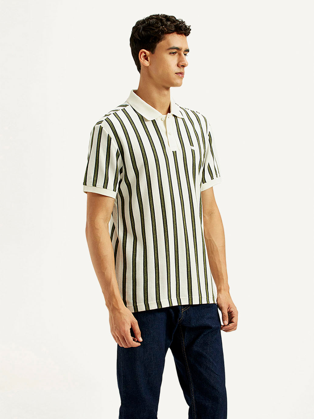 Men's Striped Slim Fit Polo T-Shirt - Side View