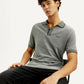 Men's Melange Grey Slim Fit Polo T-shirt - Elevated View