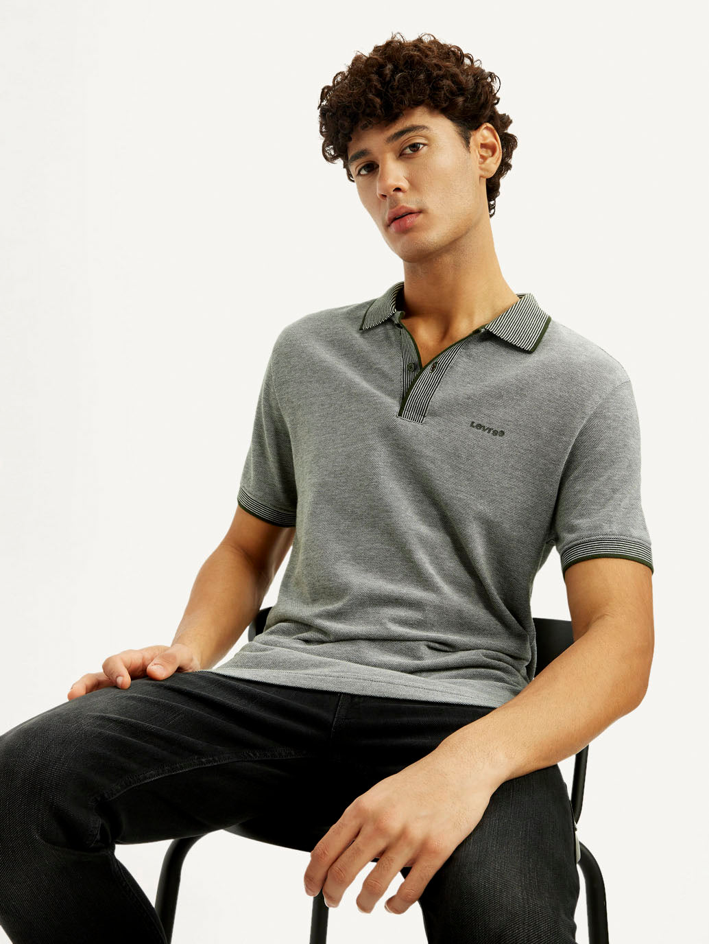 Men's Melange Grey Slim Fit Polo T-shirt - Elevated View