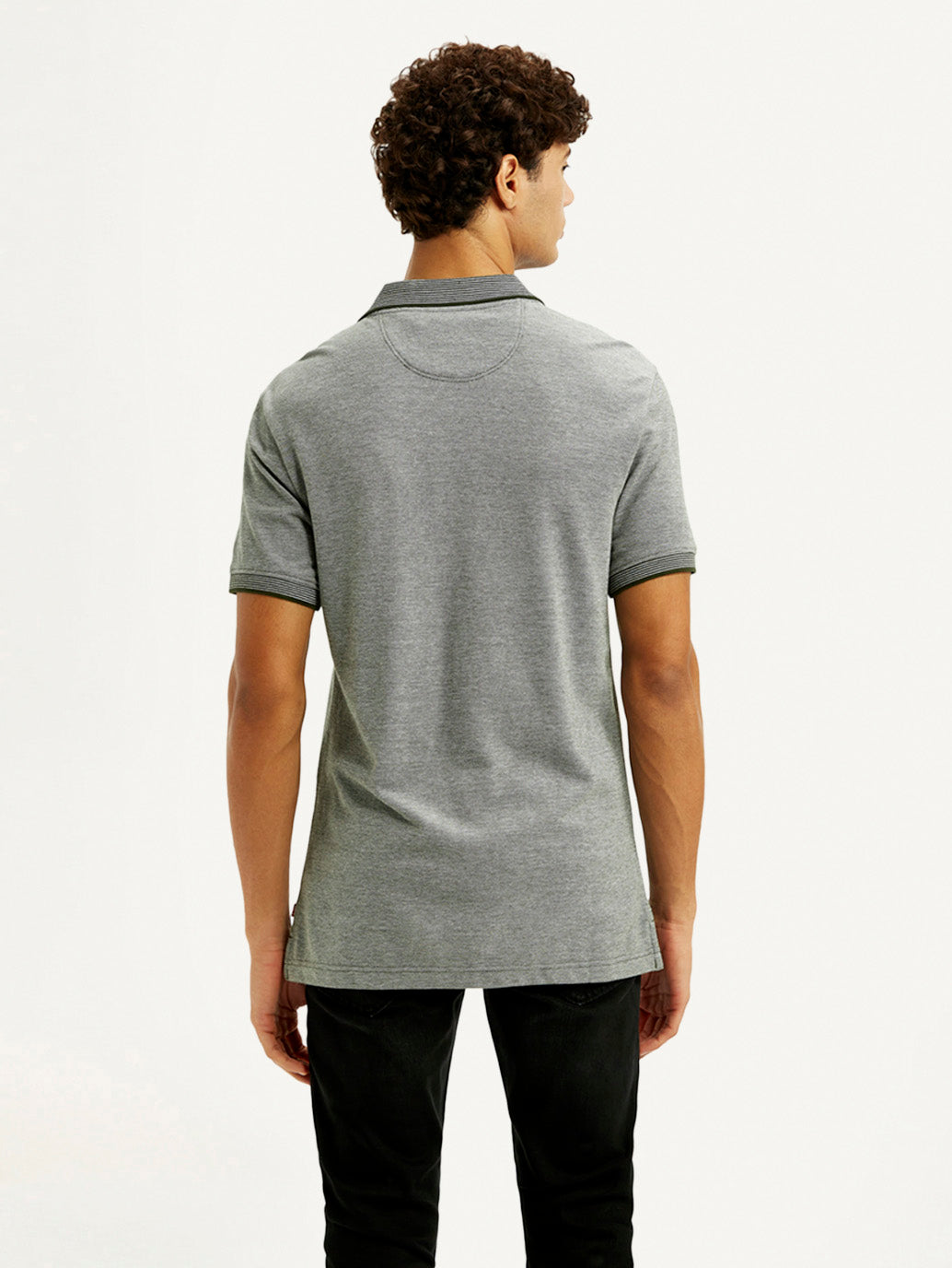 Men's Melange Grey Slim Fit Polo T-shirt - Back View