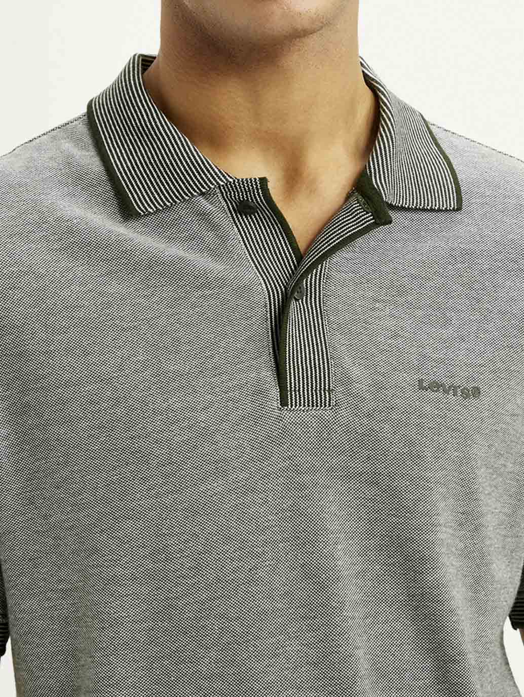 Men's Melange Grey Slim Fit Polo T-shirt - Detail View