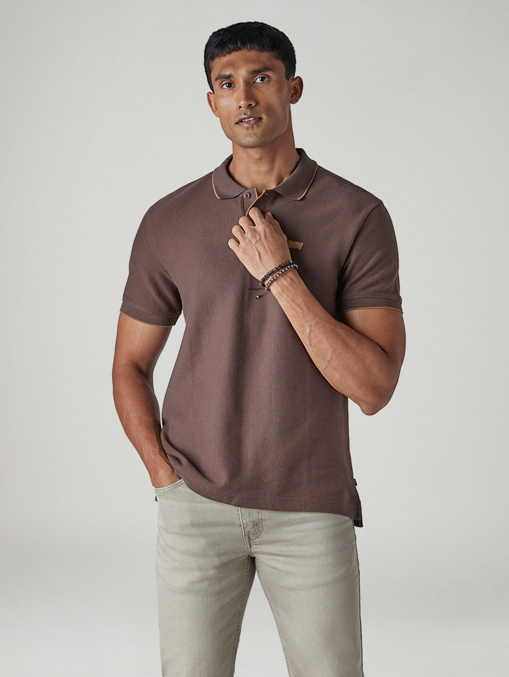 Men's Solid Brown Polo T-shirt