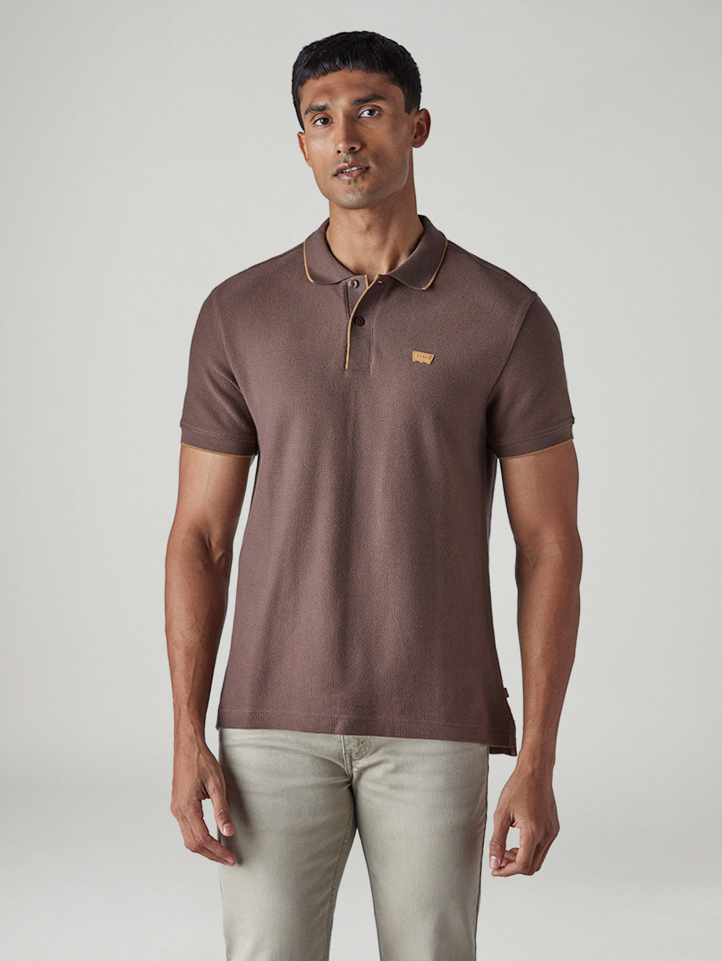Men's Solid Brown Polo T-shirt - Front View