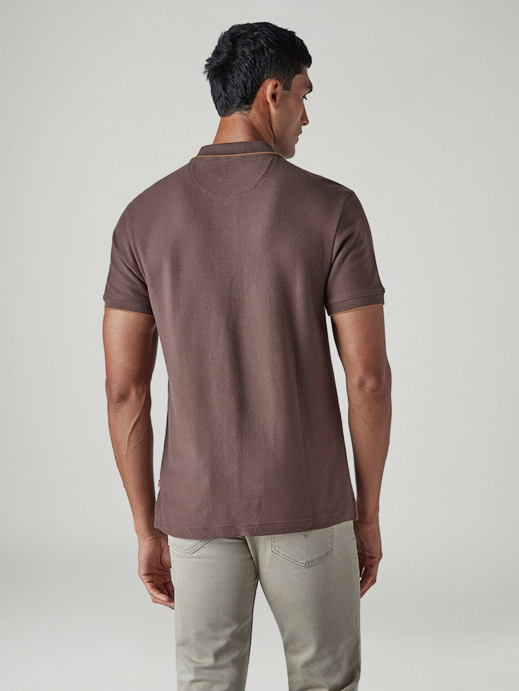 Men's Solid Brown Polo T-shirt - Back View