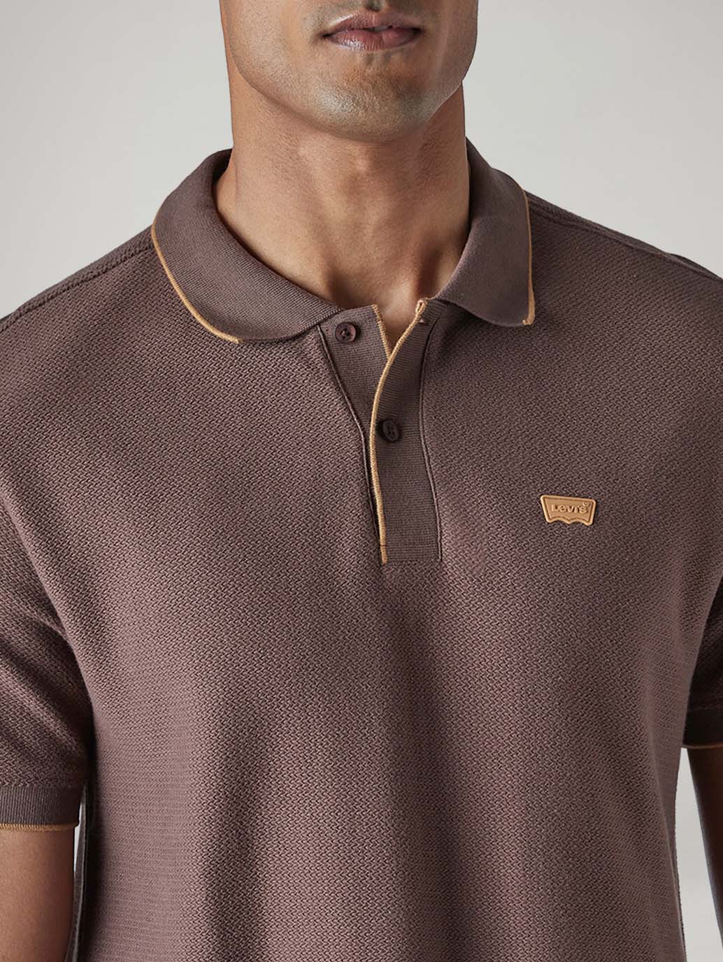 Men's Solid Brown Polo T-shirt - Detail View