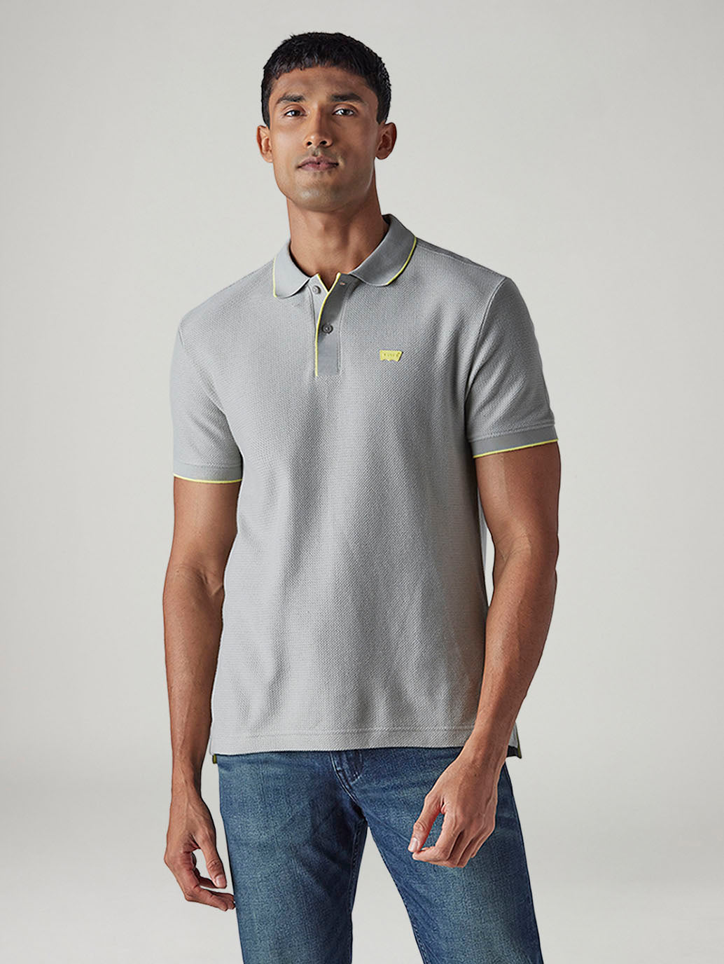 Men's Solid Grey Polo T-shirt - Front View