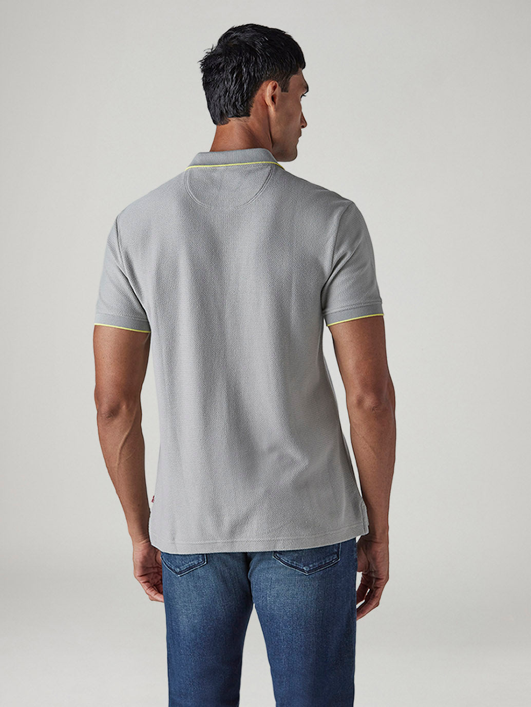 Men's Solid Grey Polo T-shirt - Back View