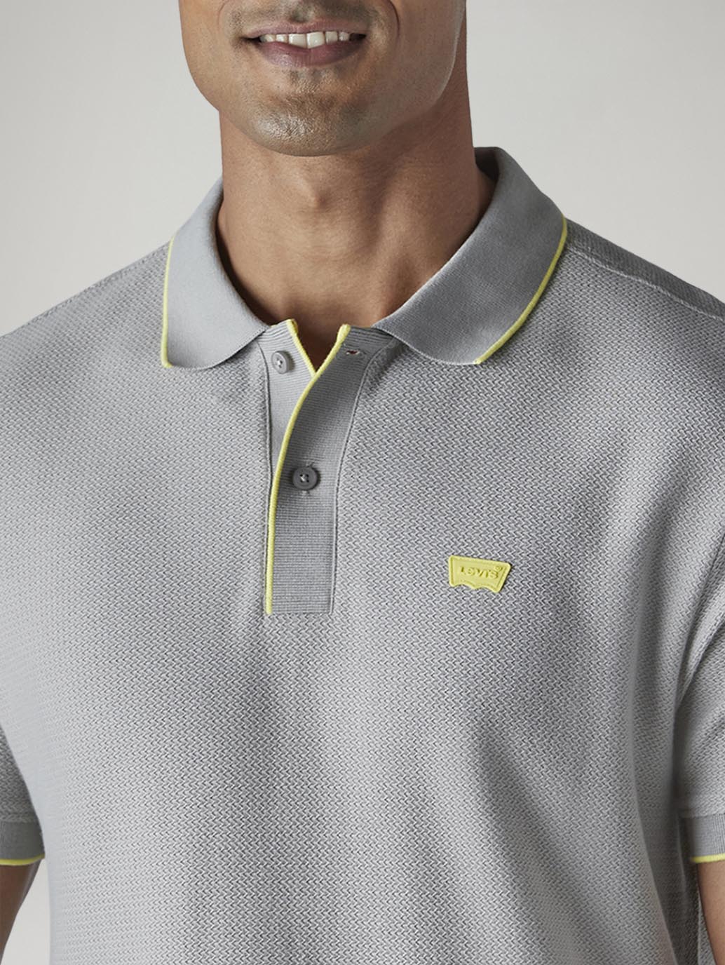Men's Solid Grey Polo T-shirt - Detail View