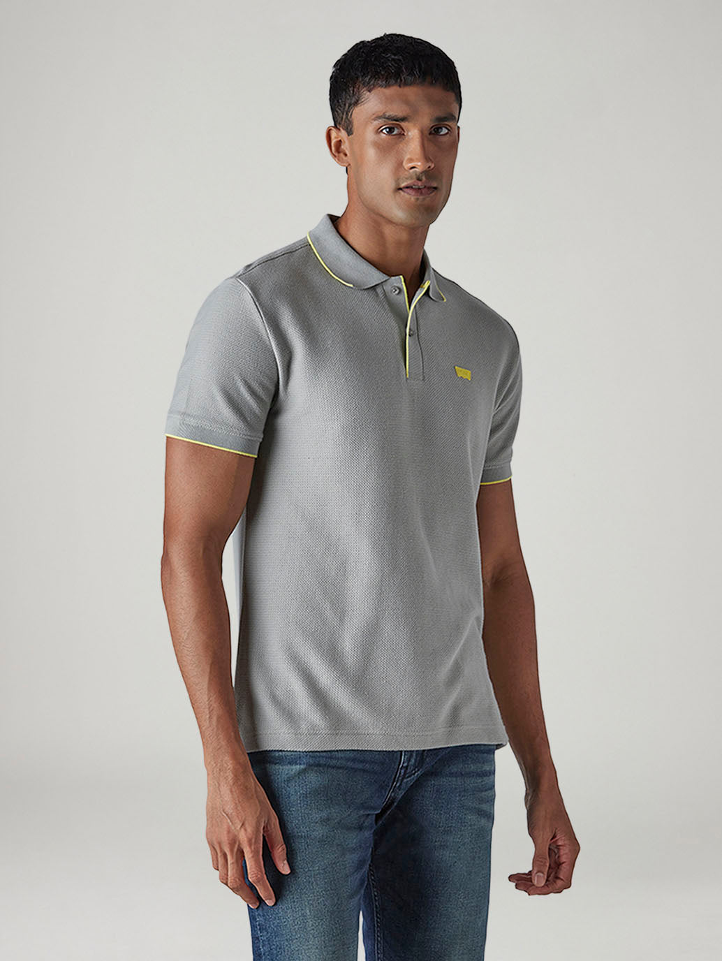 Men's Solid Grey Polo T-shirt - Side View