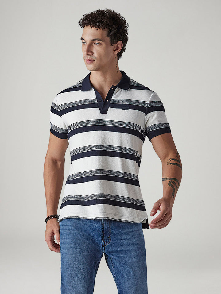 Men's Striped White Polo T-shirt