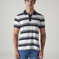 Men's Striped White Polo T-shirt - Front View