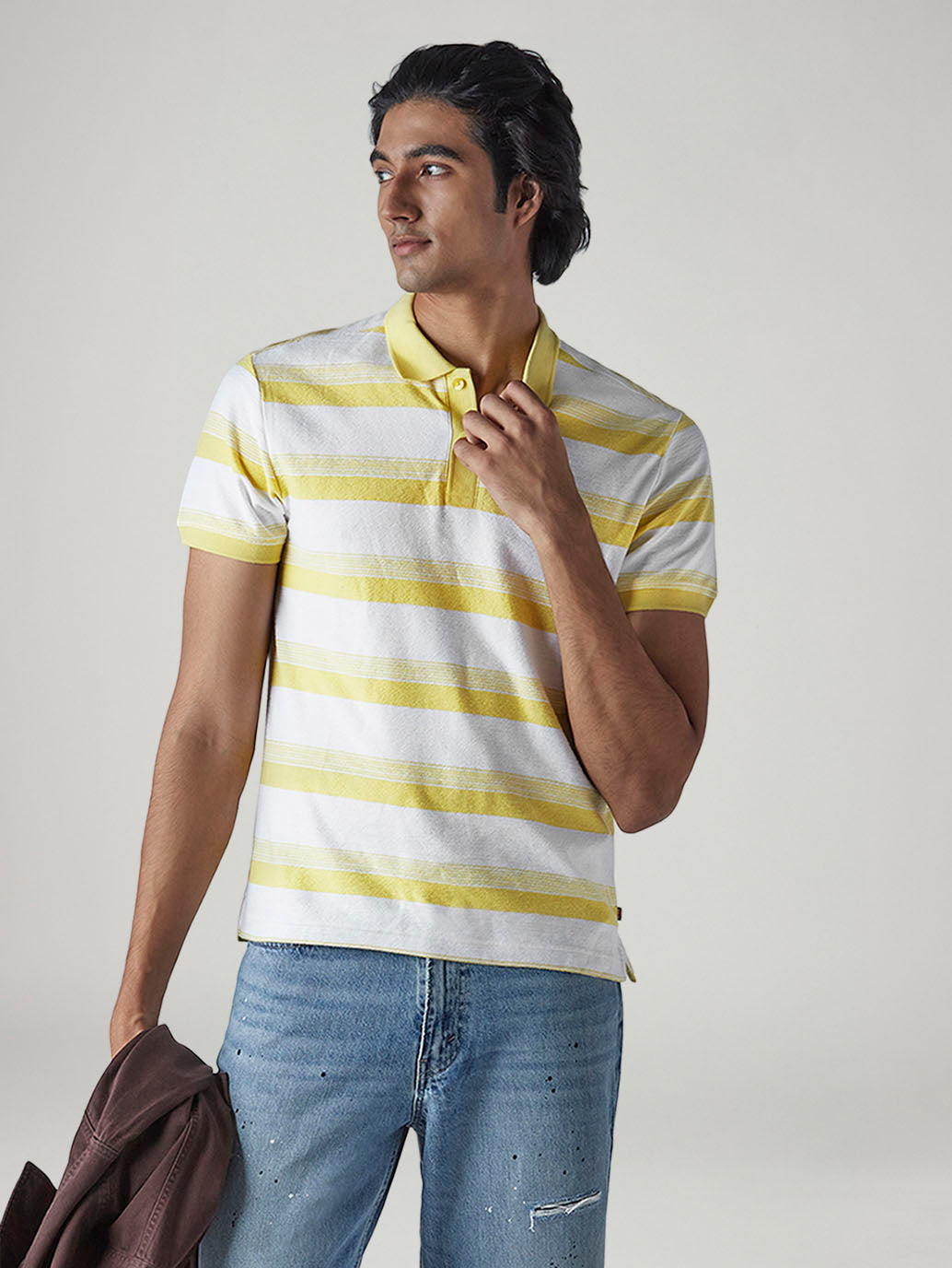 Men's Striped White Jersey Polo T-shirt