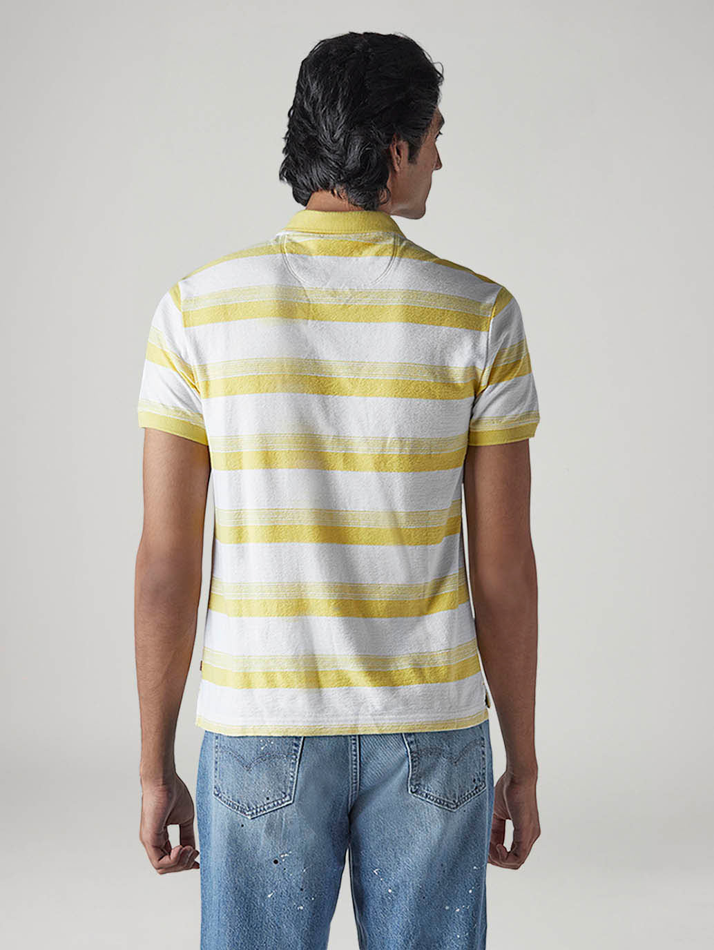 Men's Striped White Jersey Polo T-shirt - 20 View