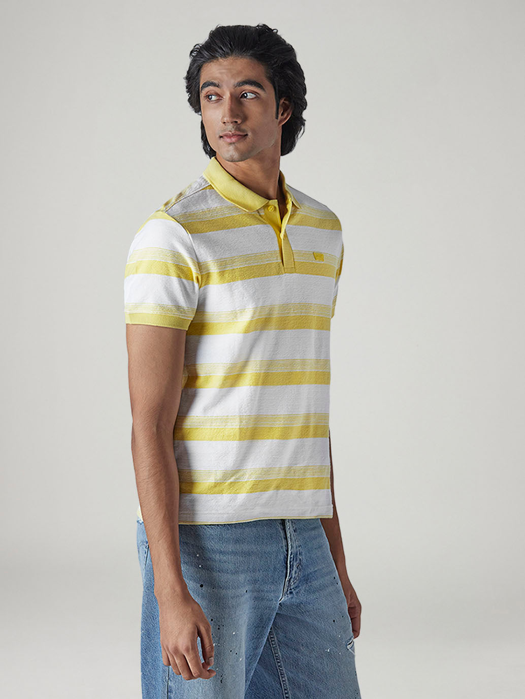 Men's Striped White Jersey Polo T-shirt - 20 View