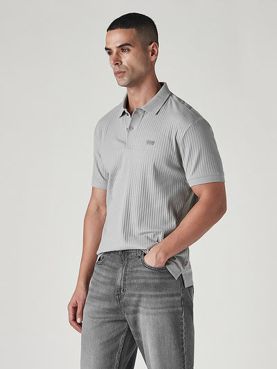 levi's Men's Textured Grey Ribbed Polo T-shirt-picture-15